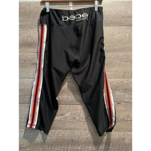 Bebe Sport Side Stripe Capri Black leggings Size Extra Large - Picture 2 of 4